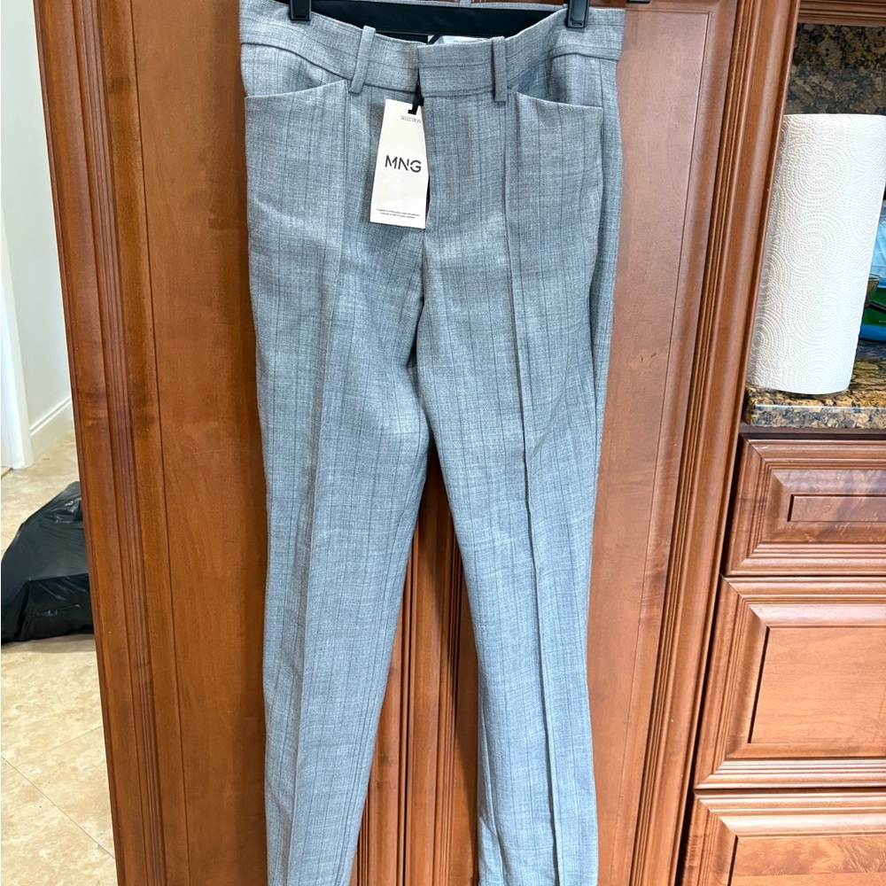 Mango Grey Plaid Straight-Leg Trousers